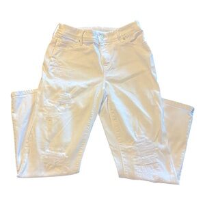 Chico's White So Slimming Girlfriend Crop Jeans with Textured Fabric